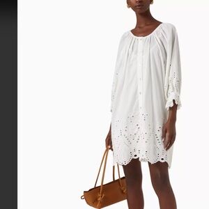 Never worn Natalie Martin Alex White Embroidered Mini Dress in Cotton (Size M)